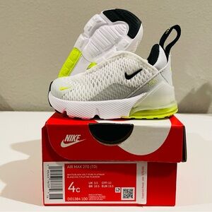 Nike Air Max 270 (TD) Size 4 White Black Volt Pure Platinum